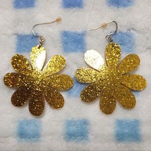 Gold Glitter Flower Earrings